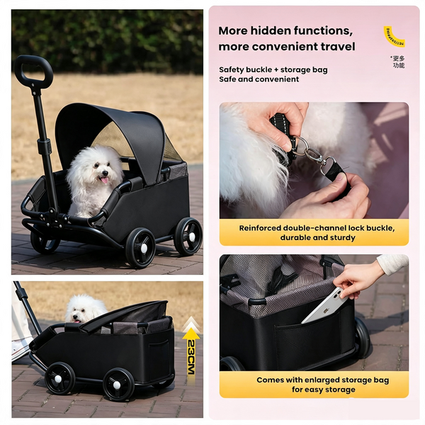 Pet Stroller With Sun Cover Portable Travel Carrier For Small Medium Pet Dog Cat