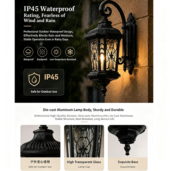 Garden Outdoor Wall Lamp Black Wall Sconce Hotel Wall Lights Balcony Wall Light