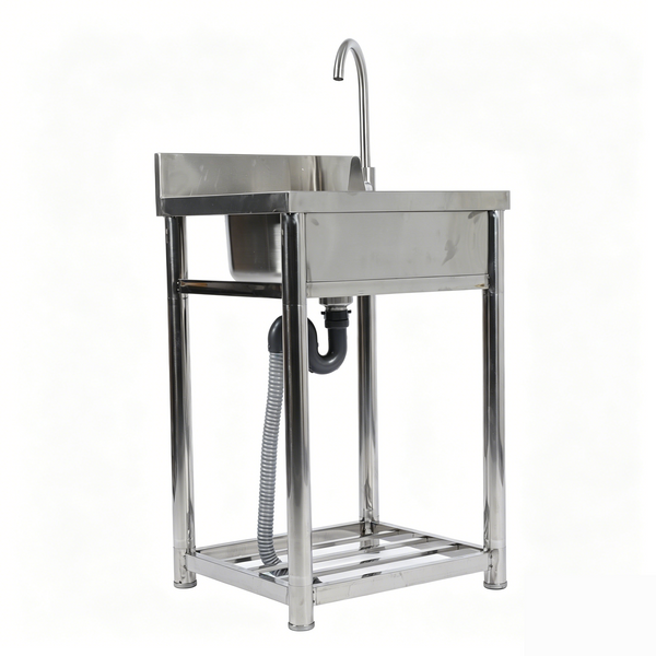 Stainless Steel Commercial Kitchen Sink Free Standing with Cold&Hot Water Faucet