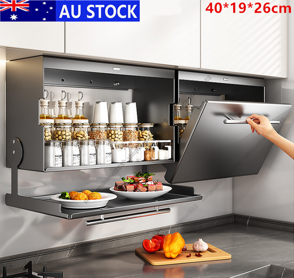 Pull-Down Kitchen Organiser 3 Tiers Spice Rack Storage Shelves Wall-Mounted AU