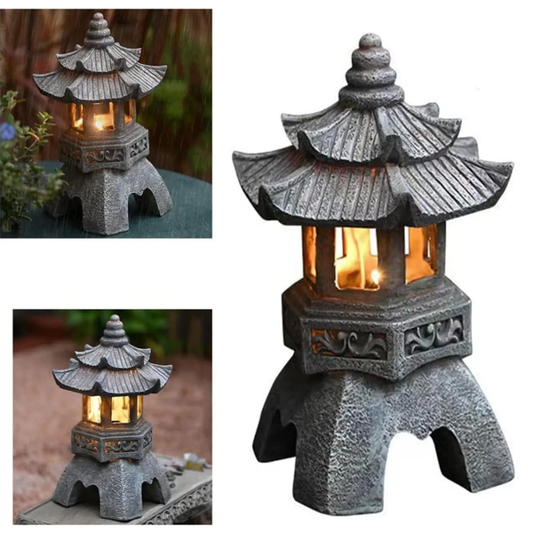 Pagoda Statues Outdoor Solar Powered Statue Zen Garden Lantern LED Garden Light