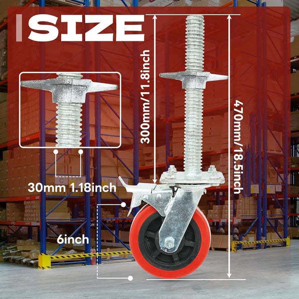 6 inch Rolling Scaffolding Wheels 4 Pack Scaffolding Caster Wheels with Brake AU