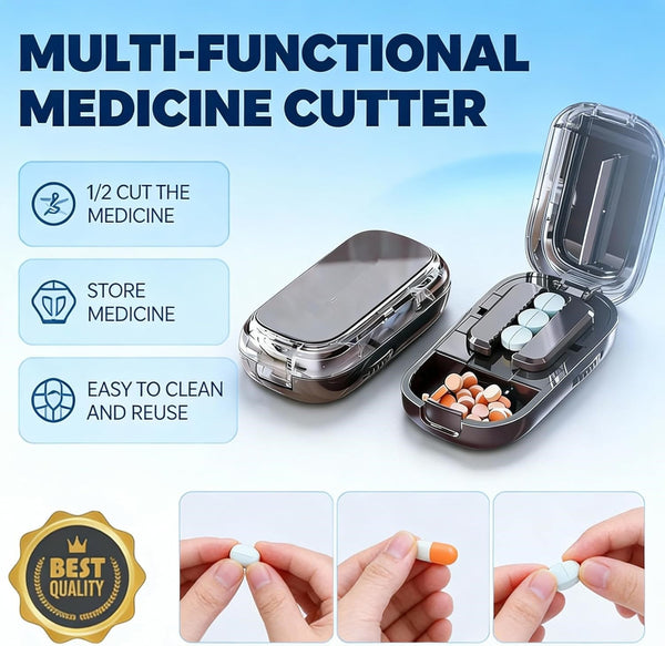 2In 1 Mini Pill Cutter Storage Box Portable Drug Tablet Medicine Dust Pills Case