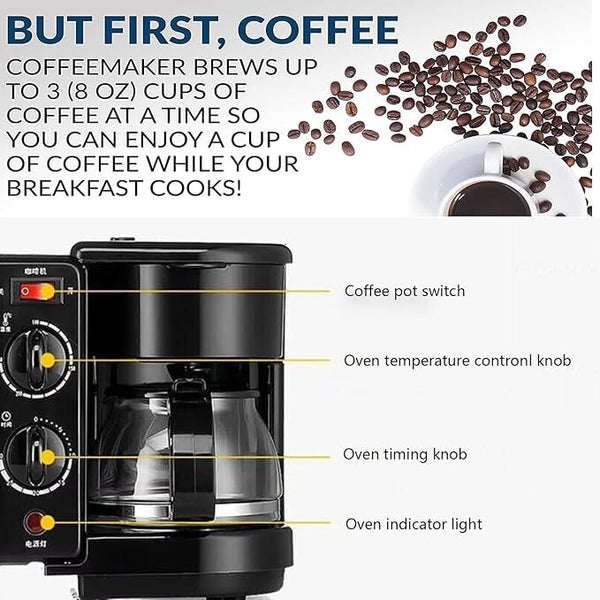 3-in-1 Breakfast Station Includes Coffee Maker Non-Stick Griddle Toaster Oven