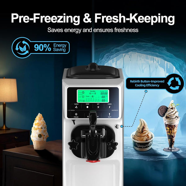Commercial Ice Cream Machine 16L/H 1200W Countertop Soft Serve Maker LED Display