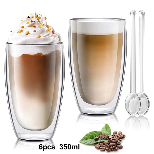 6pcs Glass Coffee Tea Mugs Drinking Glasses Double Wall Thermal Insulated Cups