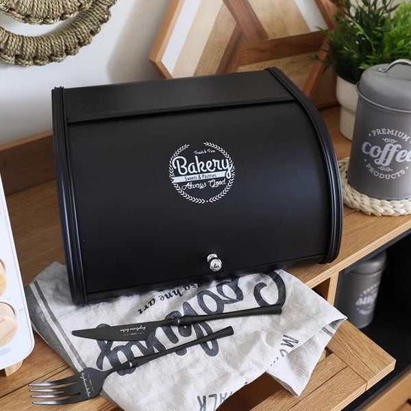 Metal Bread Bin Loaf Box Kitchen Food Storage Containers with Roll Top Lid