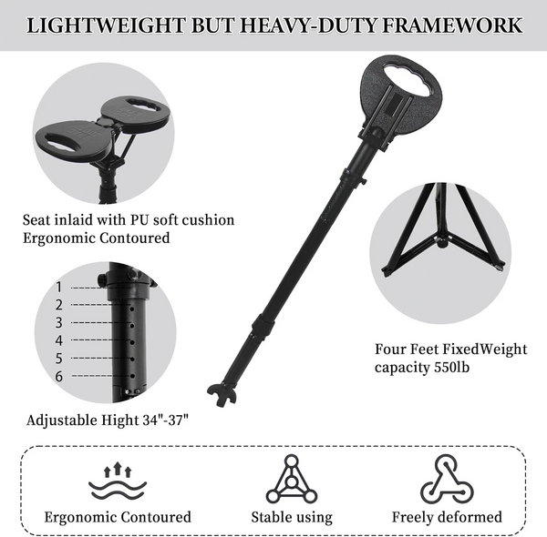 Hiking Trekking Poles Walking Stick With Seat Anti Shock Adjustable Camping Cane