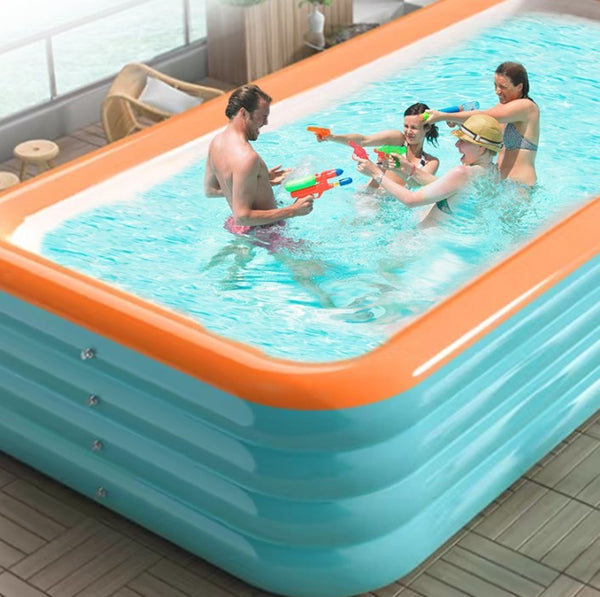 118" Inflatable Swimming Pool with Sun Shade Large Slide Kits Kids Water Playing