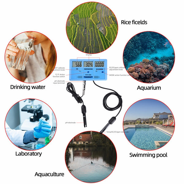 Water Quality Monitor Ph Meter TDS Temp Conductivity Detector Aquarium Analysis