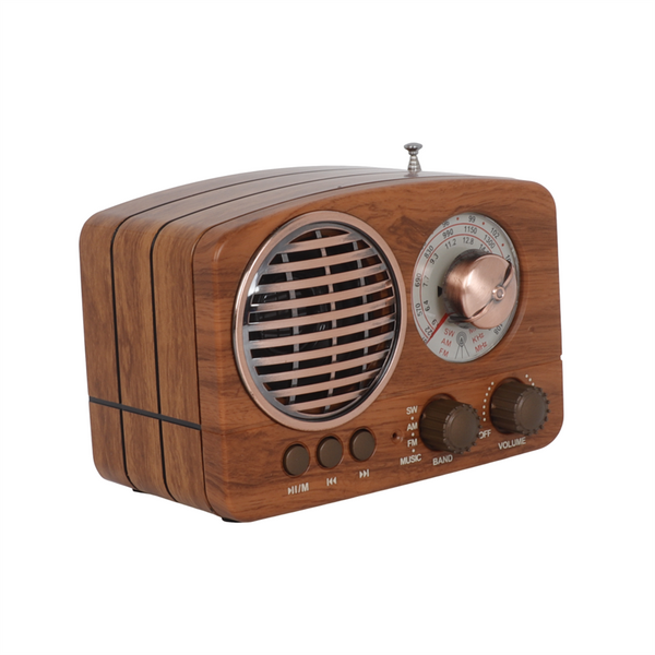 Portable AM FM Radio | Mains/Rechargeable Battery | Wood Effect | Retro Style