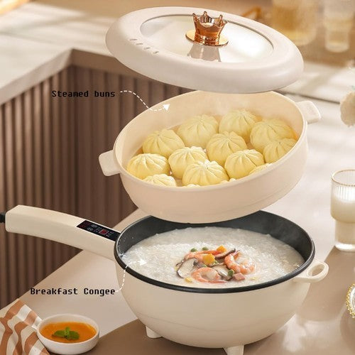 4L 28cm Electric Frying Pan with Steamer&Lid Non-stick Multifunctional Cookware
