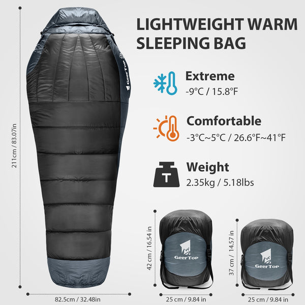 Outdoor Mummy Sleeping Bag Camping Hiking Thermal Warm w/ Compression Stuff