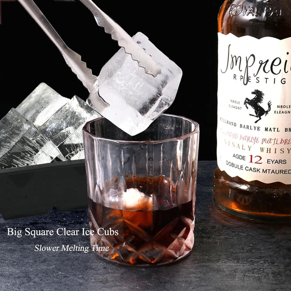 Clear Ice Cube Tray for Whiskey 2 Inch Clear Ice Cube Maker - Silicone Lar