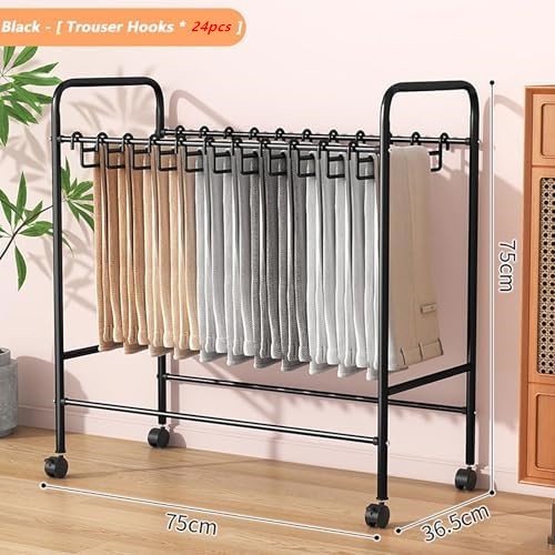Pants Organizer Rack Trolley with 24 Double Hangers Rolling Trouser Metal Rack