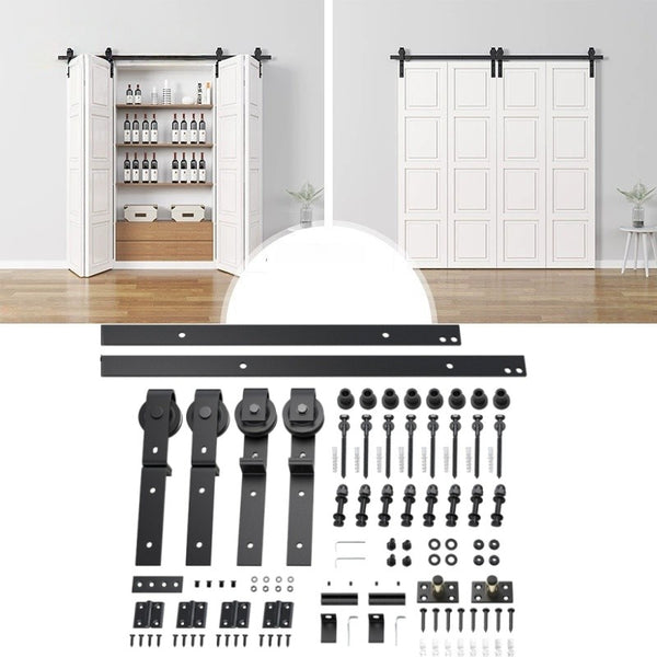 6FT Barn Door Hardware Closet Track Kit 4 Door Gear Set 150kg Barn Door Track