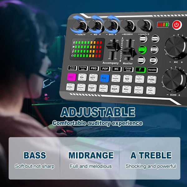 Podcast Studio Equipment Kit F998 Live Sound Card Audio Mixer w/ Mic 3m Earphone