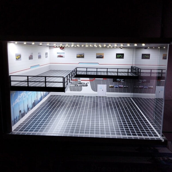 1:64 Scale Diorama Car Garage Model LED Lighting Vehicle Garage Parking Gift