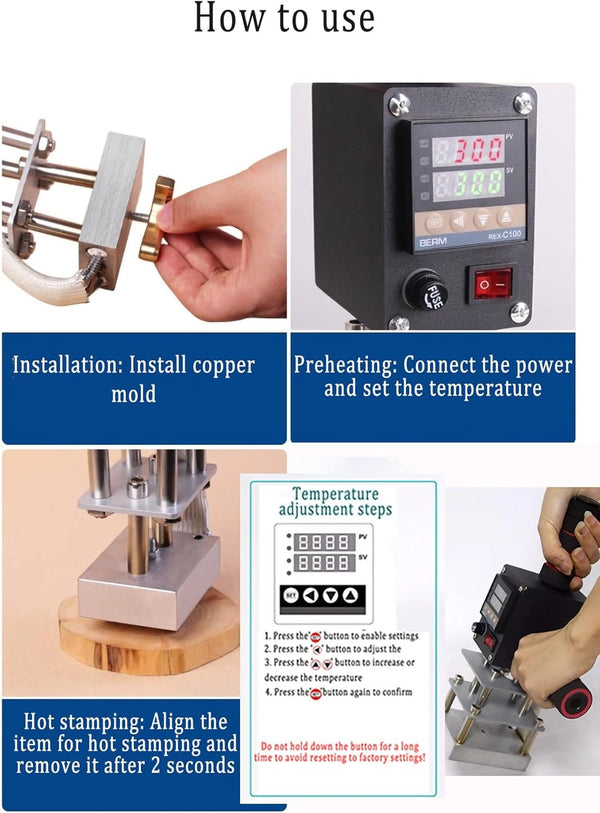 Handheld Hot Stamping Machine Heat Press Digital Leather Logo Foil Stamp 5*7CM
