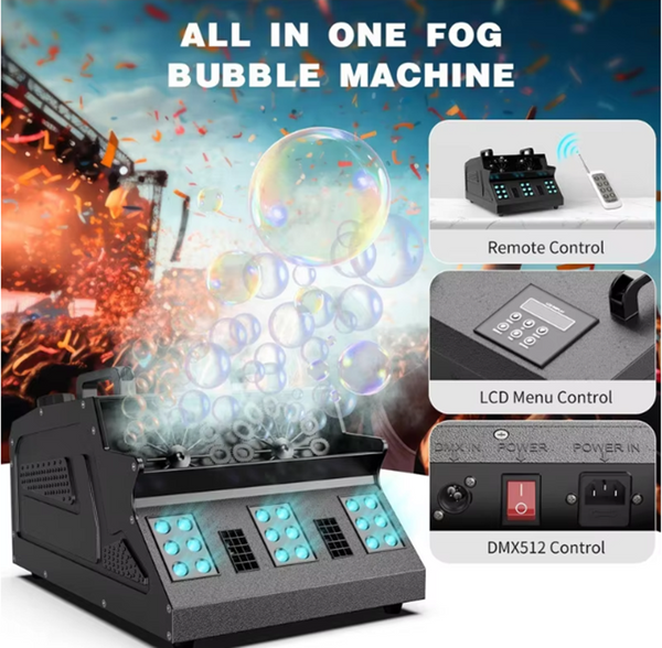 3 IN 1 Smoke Fog Bubble Machine LED Stage DJ Light Fogger DMX512 Remote Control