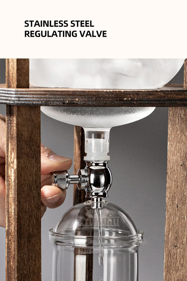 Ice Drip Glass Coffee Brew Pot Set Cold Brew Tower Coffee Maker Wooden 5-6 cup