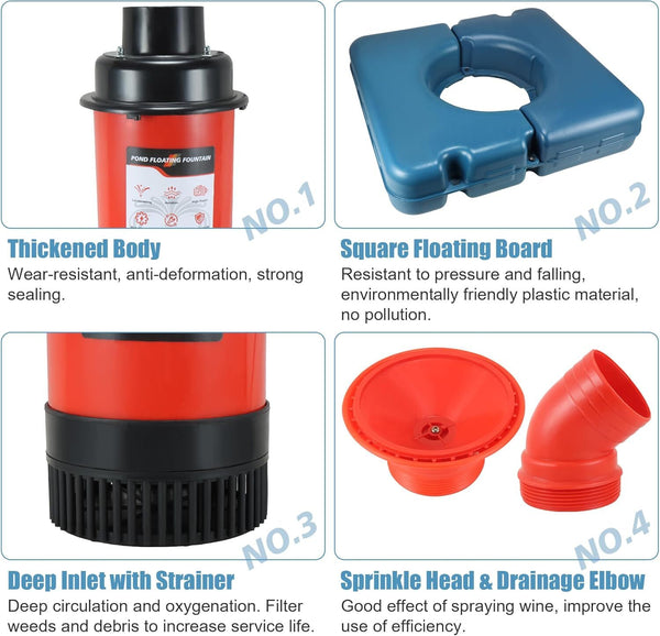 Fountain Aerator Large Water Pond Pump 25000GPH Floating Fountain Circulation
