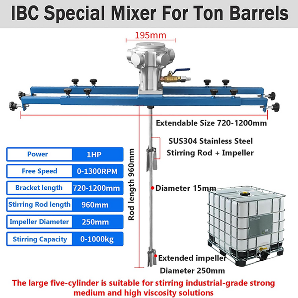 Pneumatic Paint Mixer IBC Paint Pneumatic Mixer Stainless Steel for 1000L Tank
