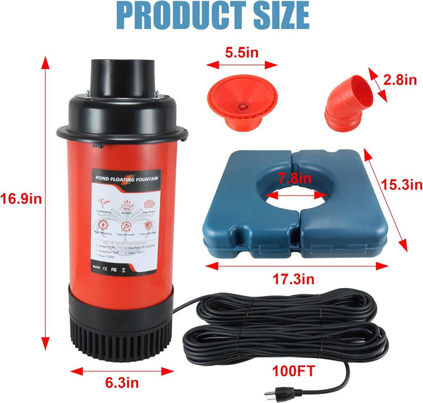 Fountain Aerator Large Water Pond Pump 25000GPH Floating Fountain Circulation
