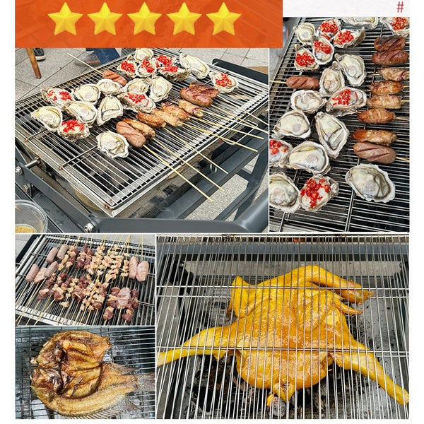 Portable 360°Rotating Charcoal Grill with Flipping Basket Folding Barbecue Grill