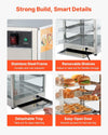 3-Tier Commercial Food Warmer Display 30-80℃ Hot Dog Pizza Showcase Cabinet 800W