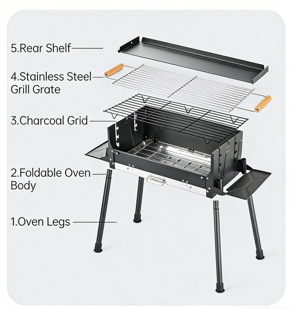 BBQ Charcoal Grill Roast Outdoor Camping Barbecue w/ Adjustable Charcoal Height