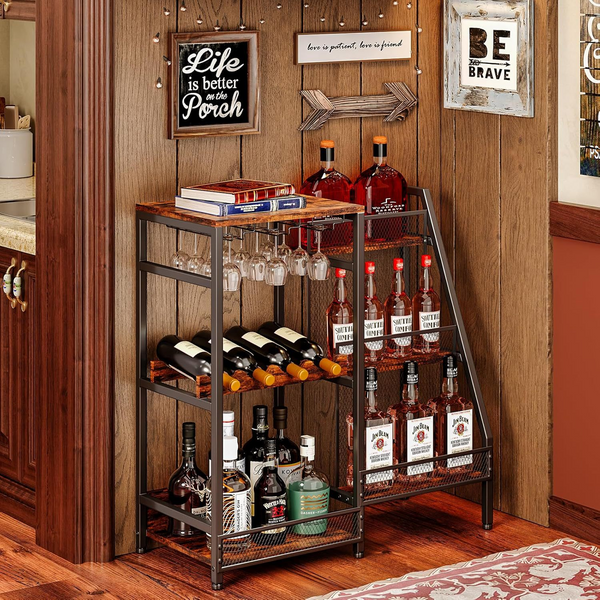 3-Tier Metal Wine Rack Wine Bottle Storage Shelf Display Cabinet for Home Bar AU
