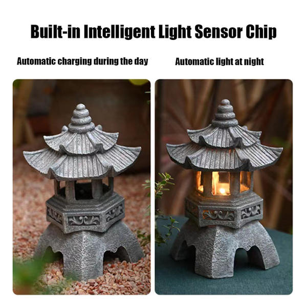Pagoda Statues Outdoor Solar Powered Statue Zen Garden Lantern LED Garden Light