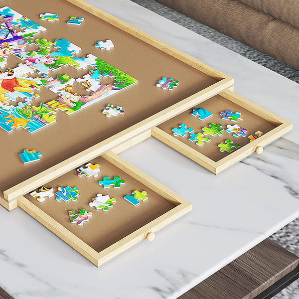 4-Drawer Puzzle Table Board 1000Pcs Wooden Puzzle Organizer Promote Parenthood