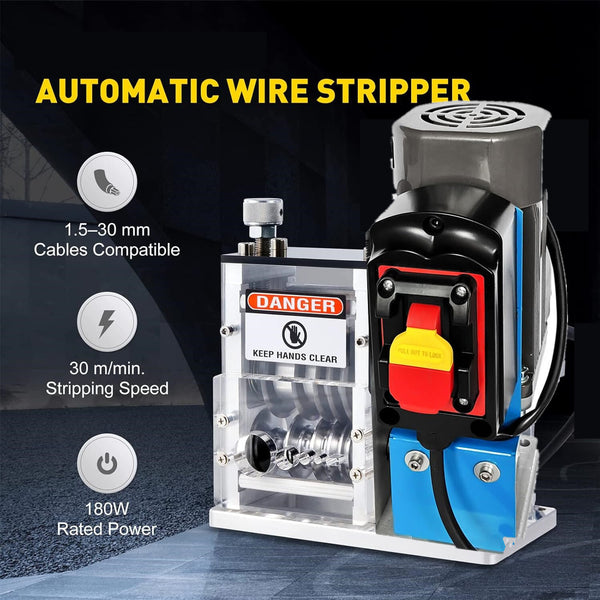 180W Electric Wire Stripper Machine Wire Stripping Tool for 1.5-30 mm Scrap Wire