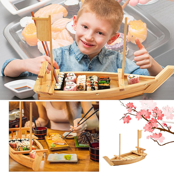 Serving Sushi Boat Tray Platter 50CM Wooden Bamboo Nautical Decor Food Display