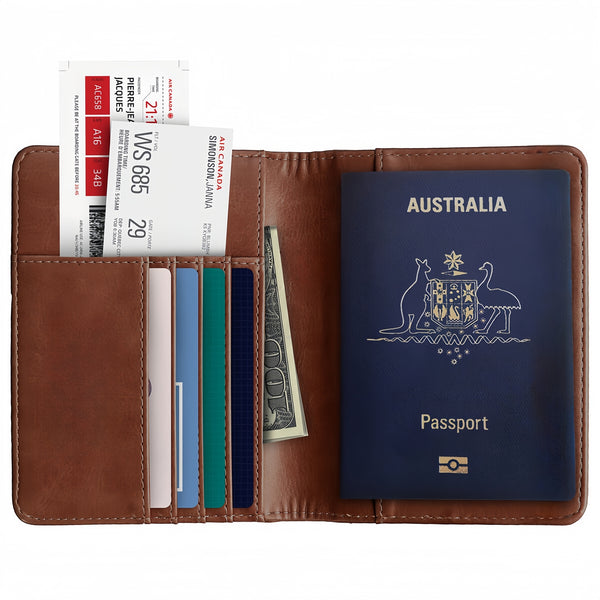 Premium RFID Blocking Leather Travel Passport Holder Secure ID Card Wallet Case