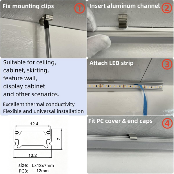 12X LED Strip Lights Aluminium channel Profile bar for Kitchen Cabinet 0.9M AU