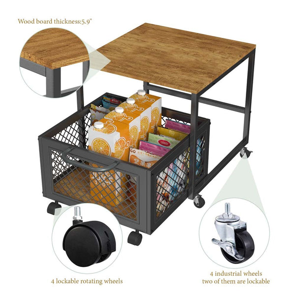 Mini Bar Fridge Beverage Cooler Drinks Refrigerator Stand with Drawer Cart Home