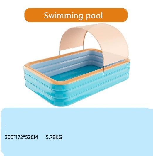 118" Inflatable Swimming Pool with Sun Shade Large Slide Kits Kids Water Playing