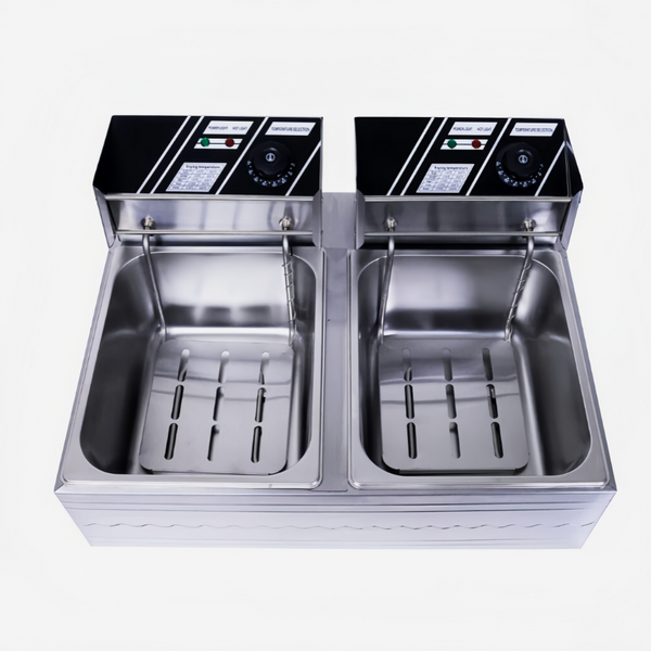 Commercial Electric Deep Fryer Benchtop Pasta Cooker w/ 2 Noodles Filters 6L+6L