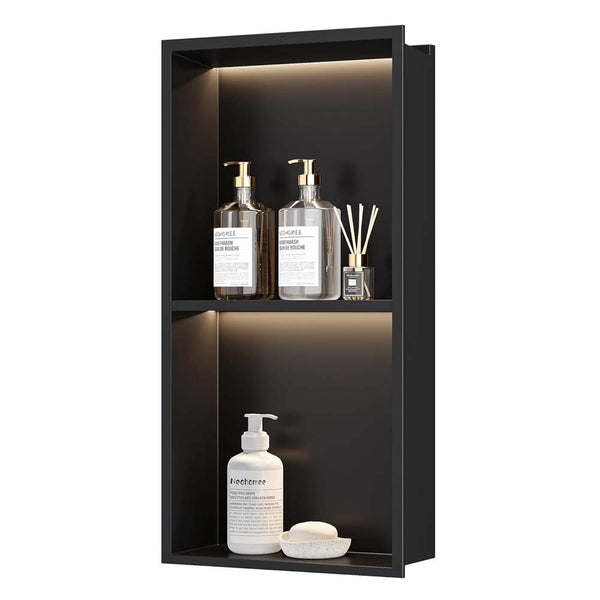 Shower Niche With LED Light Strips Shower Cabinet Bathroom Shelf 700x280x125mm