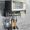 Microwave Oven Shelf Rack Wall Mount Oven Bracket Kitchen Organiser with Hooks