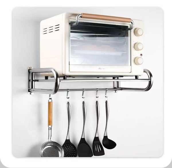 Wall Mounted Microwave Shelf Oven Deck with Hooks Stainless Steel Oven Organizer