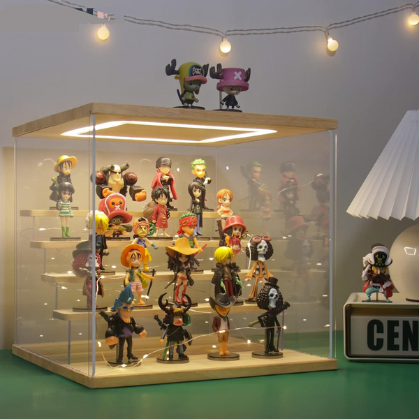 Clear Acrylic Display Case Stand With LED Light 5 Tier Storage Box Showcase
