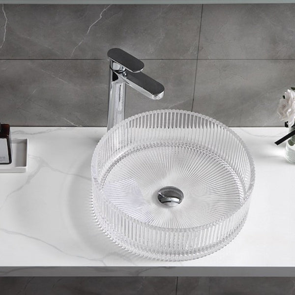 Bathroom Basin Round Glass Vanity Basin Above Counter Transparent Hand Wash Bowl