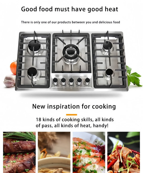 5 Burner Gas Cooktop Stove Konbs Kitchen Cooker Stainless Steel NG/LPG 86cm AU
