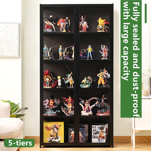 Home Storage Cabinet 5-Tiers Showcase with Double Doors Figurine Display Cabinet