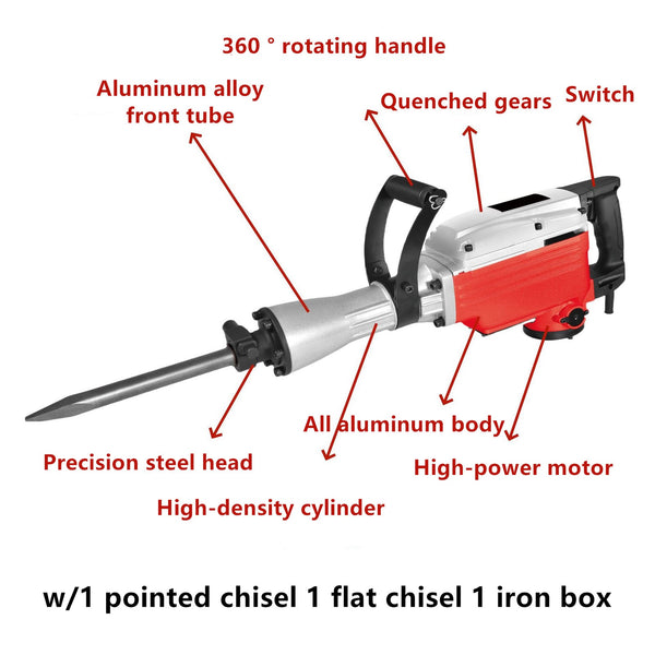 2200W Electric Jack Hammer Drills Aluminium Hammer Drill Demolition w/Iron Box