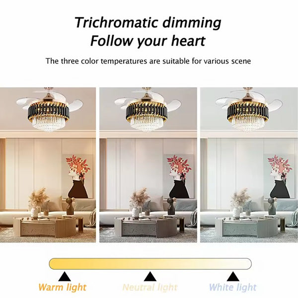 Crystal Chandelier with Fan Remote Control Dimmable 6-Speed 42" Ceiling Fan Lamp